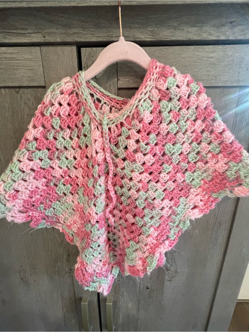 Hand Crafted Pink and Mint Crochet Kids Poncho